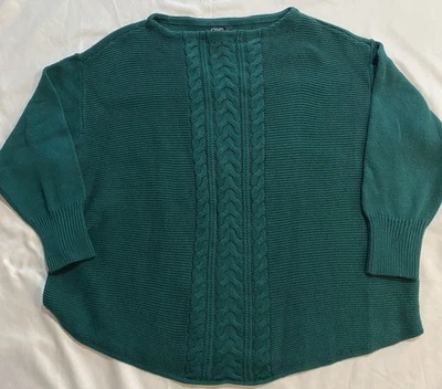 Suéter Chaps Mujer 3X Kelly Verde Suave Cable Cuello Redondo Pullover Mezcla Algodón Foto 1 de 4