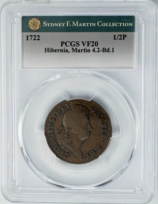1722 Hibernia 1/2P Martin 4.2-Bd.1 VF20 PCGS 950480-49 - Image 1 of 4