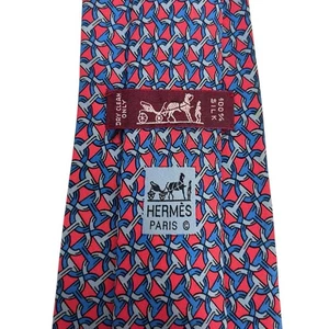 Hermes Herren Krawatte Chaine D'ancre Logo rot/blau Seide 664 OA 3,5" (W) x 57" (L) guc - Bild 1 von 9