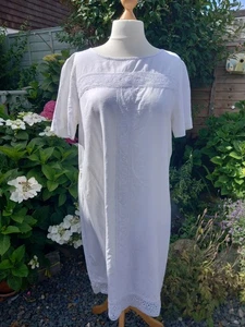 White Linen Shift Dress Size 20,Summer White Dress - Picture 1 of 11