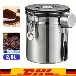 Luftdicht Kaffeedose Edelstahl Kaffeebehälter Tee Vorratsdose mit Löffel DHL - Bild 1 von 12