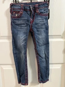 True Religion Girls Julie Super T jeans, Size 4, maroon pink stitching - Picture 1 of 6