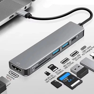 Aluminum USB Type-C Hub 4K HDMI SD/TF Card Reader USB 3 for Macbook Pro/ Air M1 - Image 1 of 4