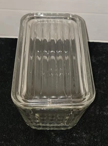 Anchor Hocking Refrigerator Storage Ribbed Glass Dish with Lid Vintage Design - Picture 1 of 12