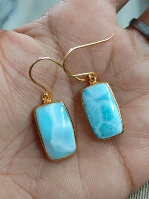 Orecchini Larimar naturali gancio pendente argento sterling 925 placcato... - Immagine 1 di 4