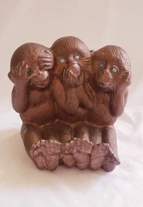 Duncan Enterprises Vintage Three Wise Monkey's Sitting Ceramic Figurine Decor - Picture 1 of 5