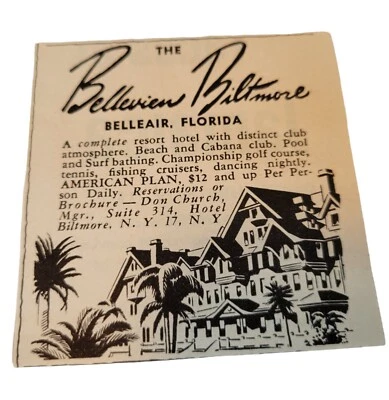 De colección Años 40 Belleview Biltmore Hotel Impresión AD Belleair Florida Resort 1948 Pequeño Foto 1 de 3