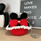 Hand-woven Cotton Crochet Kiss-lock Mickey Handbag with Metal Strap, Medium