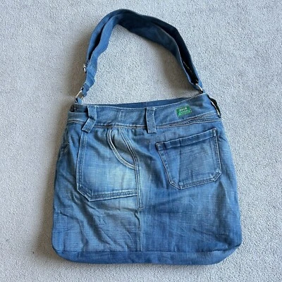 Upcycled Reworked Handmade Denim Bag Corduroy Lining Unique Square Bag Handbag  - Image 1 of 4