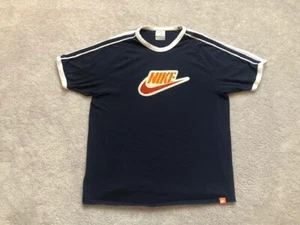 VTG 90's Nike Embroidered Logo T Shirt Men's Sz L Retro Blue Stripe Sportswear - Picture 1 of 7