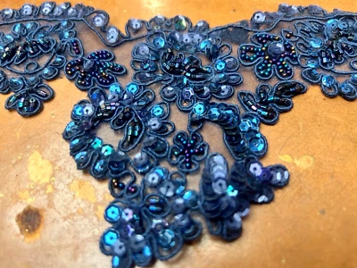 vieira cuentas de mano lentejuelas soutache 4" ribete vidrio cosido azul marino 1yd Foto 1 de 4