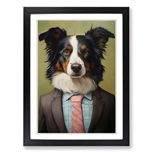 Cuadro póster impresión arte pared lienzo enmarcado Border Collie in a Suit No.4 - Imagen 1 de 8