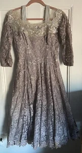 Vintage Peggy Hunt Dress Petit Paris Claremont Sequins, Lace Overlay Tulle Hem S - Picture 1 of 22