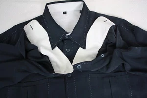BUGATCHI UOMO Men's Shirt Luxurious Black Silk with White Top Stitch Pockets L - Picture 1 of 14