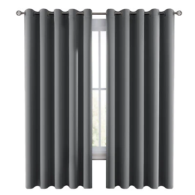 Pair of Blackout Curtains Eyelet Ring Top Ready Made Thick Thermal Curtain Set - Image 1 of 4