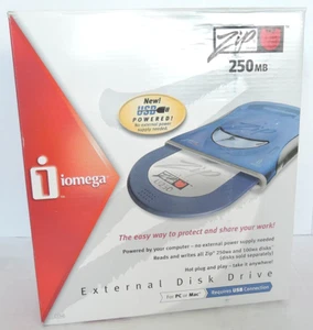 DISQUE EXTERNE USB IOMEGA ZIP 250 DANS SA BOITE D'ORIGINE AVEC NOTICE - Photo 1/8