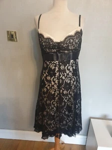 Julien Macdonald Debenhams Black Nude Lace Dress Size 18 Padded Rrp £65 VGC - Picture 1 of 4