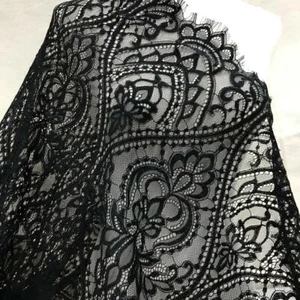 Gorgeous Black / Off white Chantilly Lace Fabric Eyelash Scalloped Edge Fabric - Picture 1 of 10