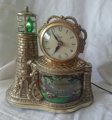 Vintage United Clock Corp Lighthouse Clock 1950s Motion Rotating Lighted Working Cover