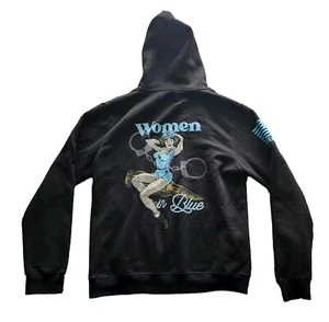 Abbigliamento raro donna in blu pin up ragazza grafica nera Hoddie by nove linee taglia M - Foto 1 di 7