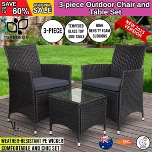 Gardeon Patio Furniture 3 Piece Outdoor Setting Bistro Set Chair Table Wicker - Picture 1 of 11
