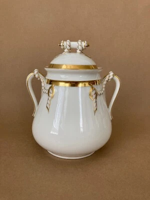 Haviland Limoges WEDDING RING Sugar Bowl with Lid White Gold Nautical Cable Rope - Image 1 of 4