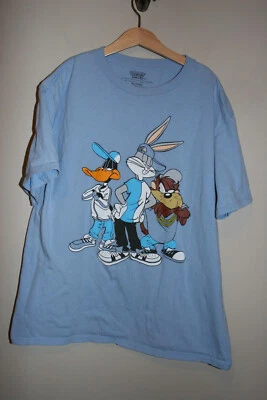 Boys Looney Tunes Hip Hop Rap Bugs Bunny Taz Daffy Duck Blue T-Shirt XL 18/20 - Image 1 of 3