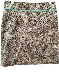 Geoffrey Beene Sport Women's Skirt Size 4 Stretch Blue Tan Brown Paisley Preppy - Picture 1 of 3