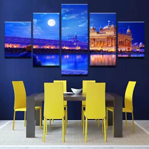 Hindu Golden Temple Full Moon River Canvas Print Painting Wall Art Home Decor 5P - Picture 1 of 4