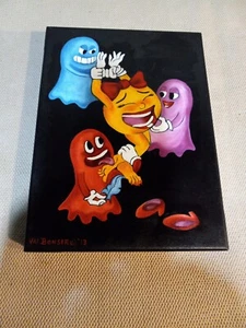 Oil Paint On Canvas 12x9x1-5/8 Wall Art Original Art Work Ms.Pac man - Picture 1 of 11