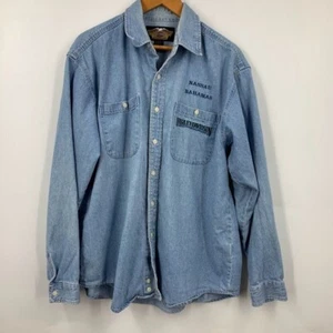 Harley Davidson Men's Nassau Bahamas Denim Cotton Button Up Long Sleeve Size L - Picture 1 of 11
