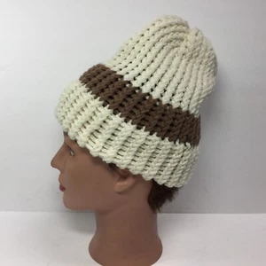 Handmade Crochet Toboggan Knit Beanie Winter cap hat Cream Brown - Picture 1 of 4