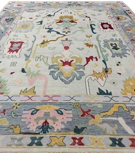 Modern Oushak Hand Knotted 9x12 Silver Grey Wool Floral Rug for Home & Office - Picture 1 of 3