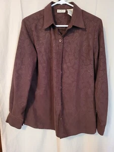 White Stag Women's Small Paisley Pattern Faux Suede Brown Button Up Shirt - Picture 1 of 7