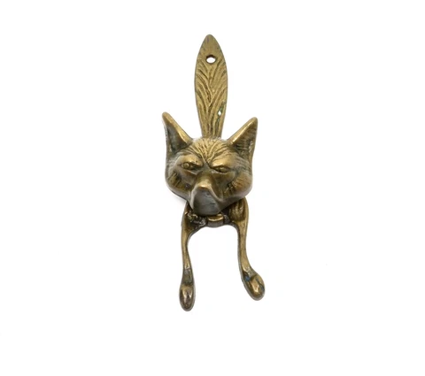 Original 1920's Antique English Brass Fox Front Door Knocker - Fantastic Patina Cover