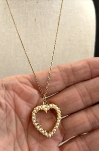 Collar Corazón Abierto Doble Cara Vintage Cristales y Perlas Aurora Boreal - Imagen 1 de 8