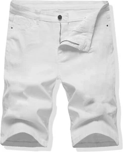 Men's Stretch Denim Shorts Relaxed Fit Casual Knee Length Multi Pockets - Picture 1 of 9
