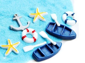 20 Assorted Flatback Resin Ocean Style Cabochons Scrapbooking DIY Clay Filler - Picture 1 of 8