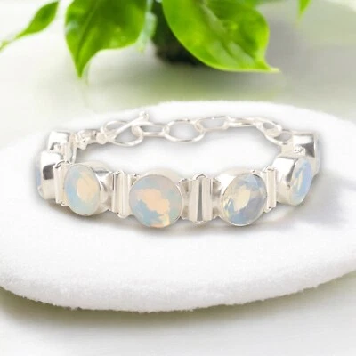 Natural Gemstone Bracelet Milky Opal Handmade 925 Sterling Silver bracelet - Image 1 of 4