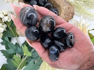 Black sardonyx tumble stone - tumbled sardonyx - large black sardonyx tumbled - Picture 1 of 10