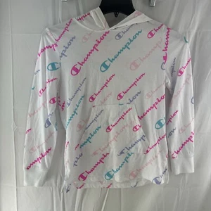 Champion Hoodie Lightweight Pullover Girls Size XL Pink Blue Logo - Picture 1 of 5