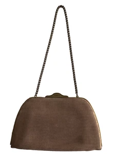 FOSSIL Women's Cowhide Leather Clutch Shoulder Dress Bag Croc Embossed Tan Brown - Picture 1 of 23