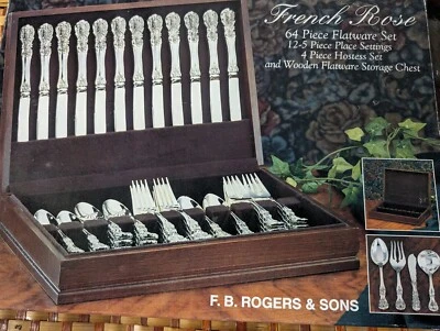 F.B. Rogers & Sons 64 Piece Flatwear Set FRENCH ROSE+ Chest. Never Opened - Изображение 1 из 4