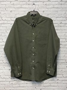 Eddie Bauer Wrinkle-Resistant Shirt Men's Size XLT Green and White Striped 