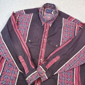 VTG Wrangler Western Shirt Mens Sz 19/36 Aztec Southwest Long Sleeve Button Up - Picture 1 of 15