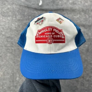 Chicago Cubs Wrigley Field Baseball Cap OS Blue White Mesh Trucker w/ 2 Pins - Picture 1 of 11