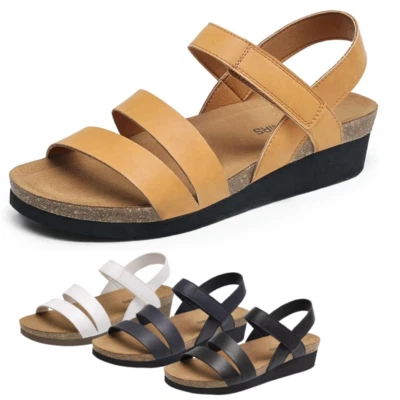 Sandalias informales cómodas con plataforma de cuña de tacón bajo punta abierta para mujer Foto 1 de 2