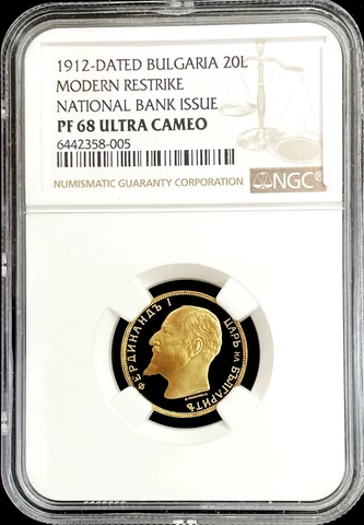 1912 GOLD BULGARIA 20 LEVA BANK COIN NGC PROOF 68 ULTRA CAMEO Cover