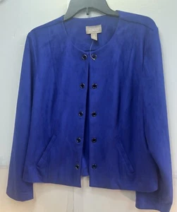 Chico’s Women’s Blazer Royal Blue Open Front w/5 Grommets Sz 2 Pockets Round Nec - Picture 1 of 7