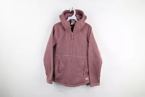 The North Face Womens Medium Spell Out Crescent Hooded 1/4 Zip Fleece Sweater - Picture 1 of 12